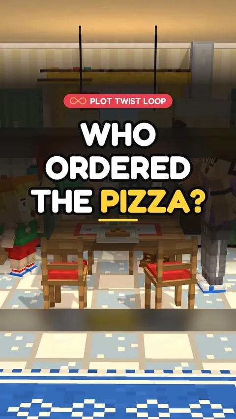 Block-style family in a kitchen, cover of the Short Who ordered the pizza?